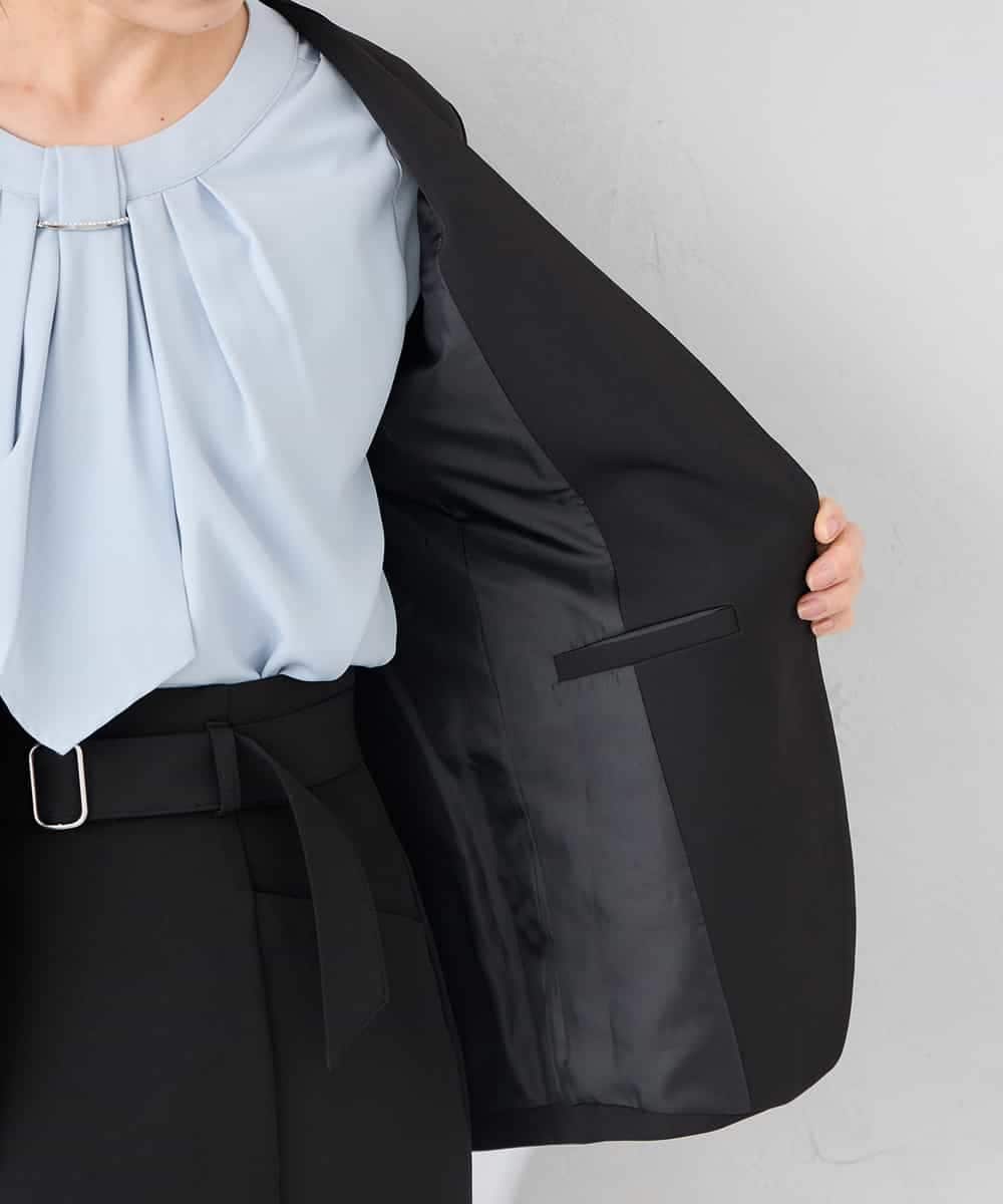 KADCD01099 a.v.v Elmi(アー・ヴェ・ヴェ) 【低身長サイズ】【洗える/ストレッチ/セットアップ対応】ダブルクロスVネックノーカラージャケット ネイビー