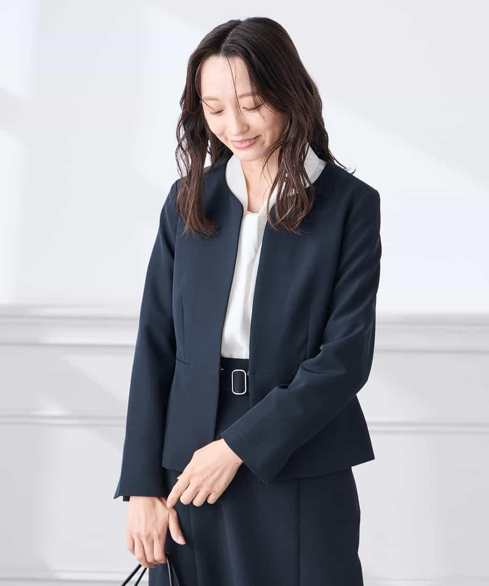 KADCD02099 a.v.v Elmi(アー・ヴェ・ヴェ) 【低身長サイズ】【洗える/ストレッチ/セットアップ対応】ダブルクロスキーネックジャケット ネイビー