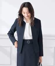 KADCD02099 a.v.v Elmi(アー・ヴェ・ヴェ) 【低身長サイズ】【洗える/ストレッチ/セットアップ対応】ダブルクロスキーネックジャケット ネイビー