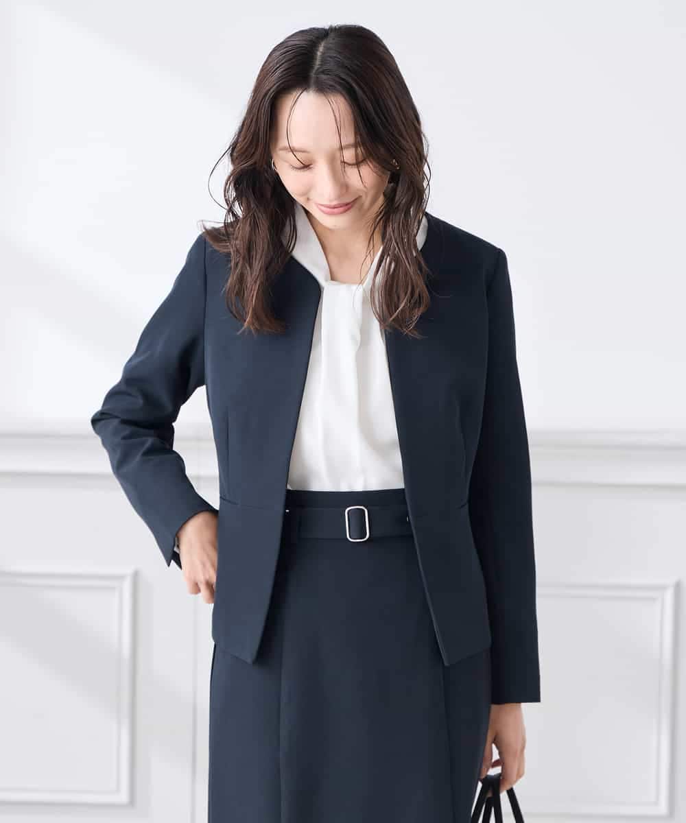 KADCD02099 a.v.v Elmi(アー・ヴェ・ヴェ) 【低身長サイズ】【洗える/ストレッチ/セットアップ対応】ダブルクロスキーネックジャケット ネイビー