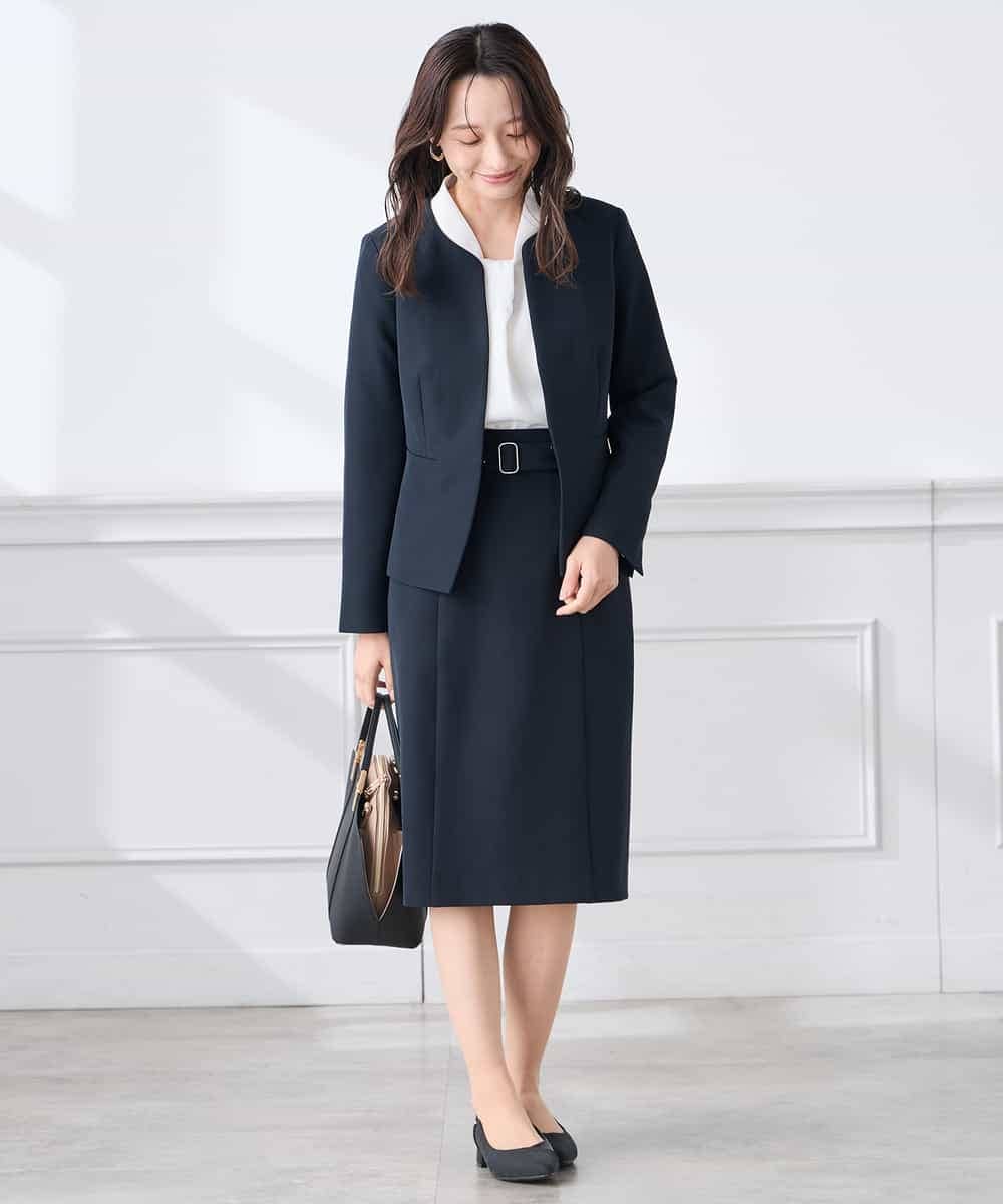 KADCD02099 a.v.v Elmi(アー・ヴェ・ヴェ) 【低身長サイズ】【洗える/ストレッチ/セットアップ対応】ダブルクロスキーネックジャケット ネイビー