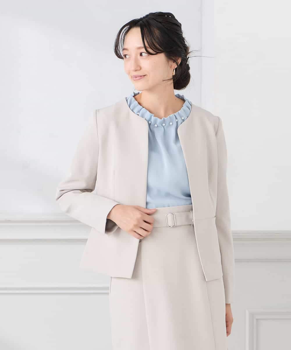 KADCD02099 a.v.v Elmi(アー・ヴェ・ヴェ) 【低身長サイズ】【洗える/ストレッチ/セットアップ対応】ダブルクロスキーネックジャケット ネイビー