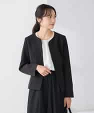 KADCD02099 a.v.v Elmi(アー・ヴェ・ヴェ) 【低身長サイズ】【洗える/ストレッチ/セットアップ対応】ダブルクロスキーネックジャケット ネイビー