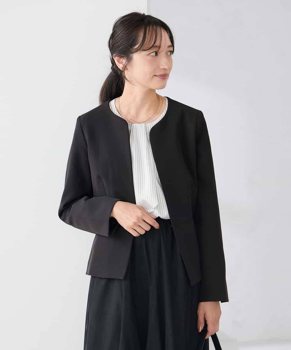 KADCD02099 a.v.v Elmi(アー・ヴェ・ヴェ) 【低身長サイズ】【洗える/ストレッチ/セットアップ対応】ダブルクロスキーネックジャケット ネイビー