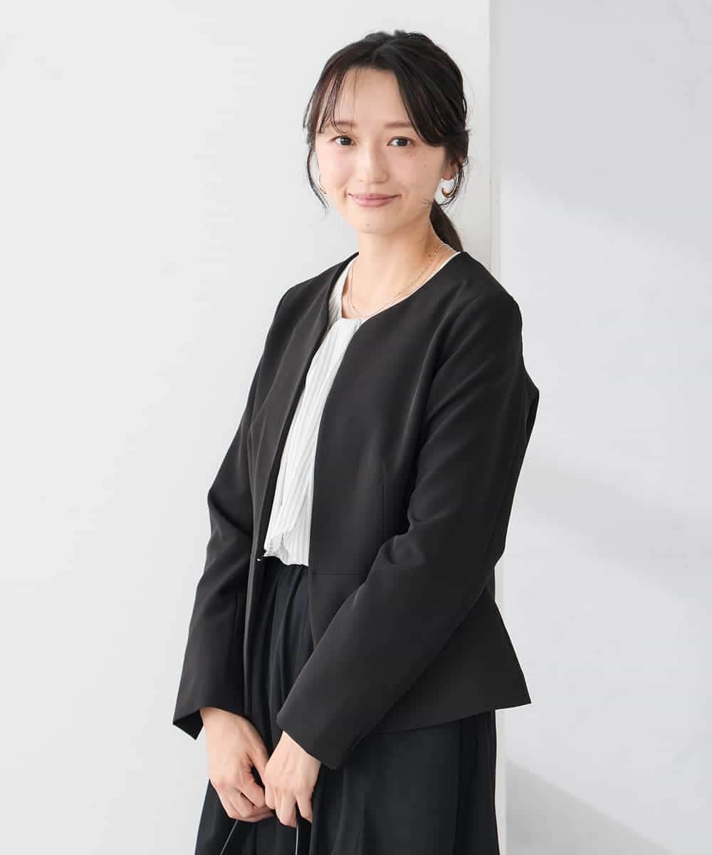 KADCD02099 a.v.v Elmi(アー・ヴェ・ヴェ) 【低身長サイズ】【洗える/ストレッチ/セットアップ対応】ダブルクロスキーネックジャケット ネイビー