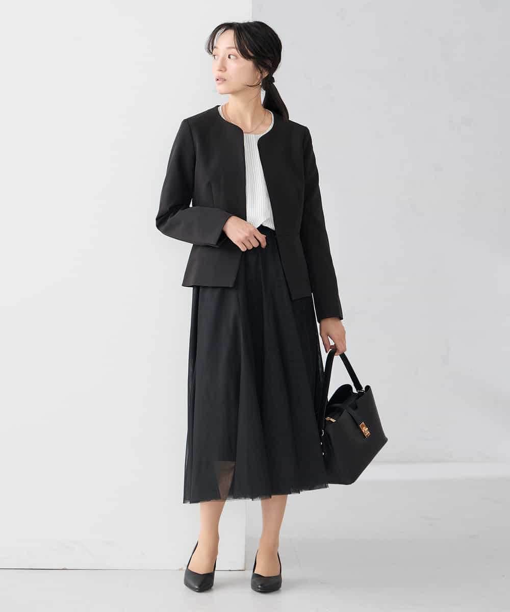 KADCD02099 a.v.v Elmi(アー・ヴェ・ヴェ) 【低身長サイズ】【洗える/ストレッチ/セットアップ対応】ダブルクロスキーネックジャケット ネイビー