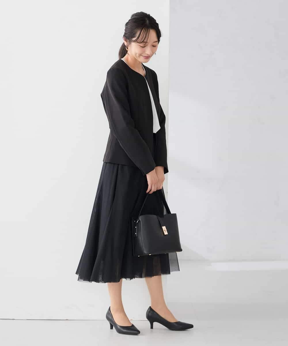 KADCD02099 a.v.v Elmi(アー・ヴェ・ヴェ) 【低身長サイズ】【洗える/ストレッチ/セットアップ対応】ダブルクロスキーネックジャケット ネイビー