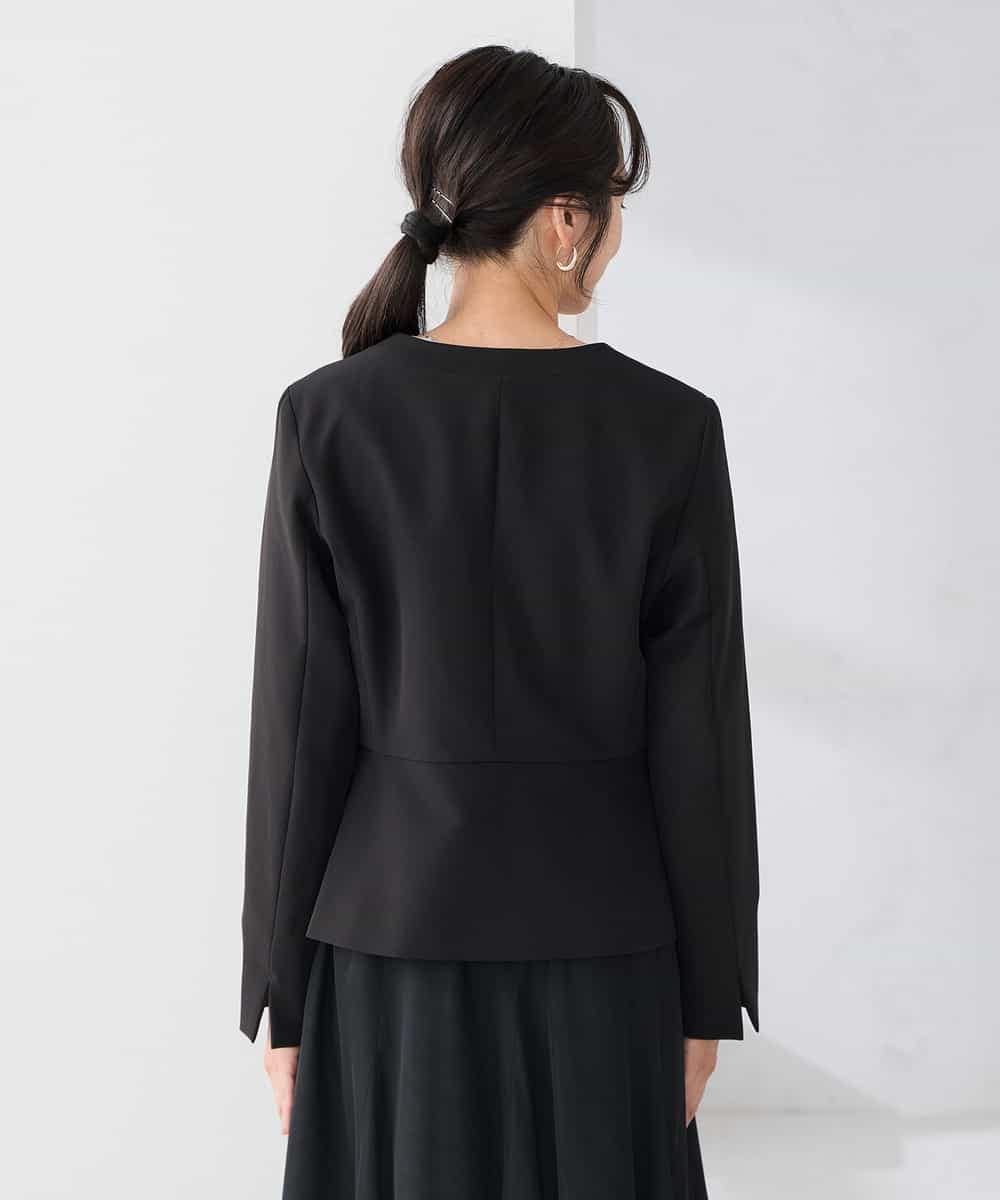 KADCD02099 a.v.v Elmi(アー・ヴェ・ヴェ) 【低身長サイズ】【洗える/ストレッチ/セットアップ対応】ダブルクロスキーネックジャケット ネイビー