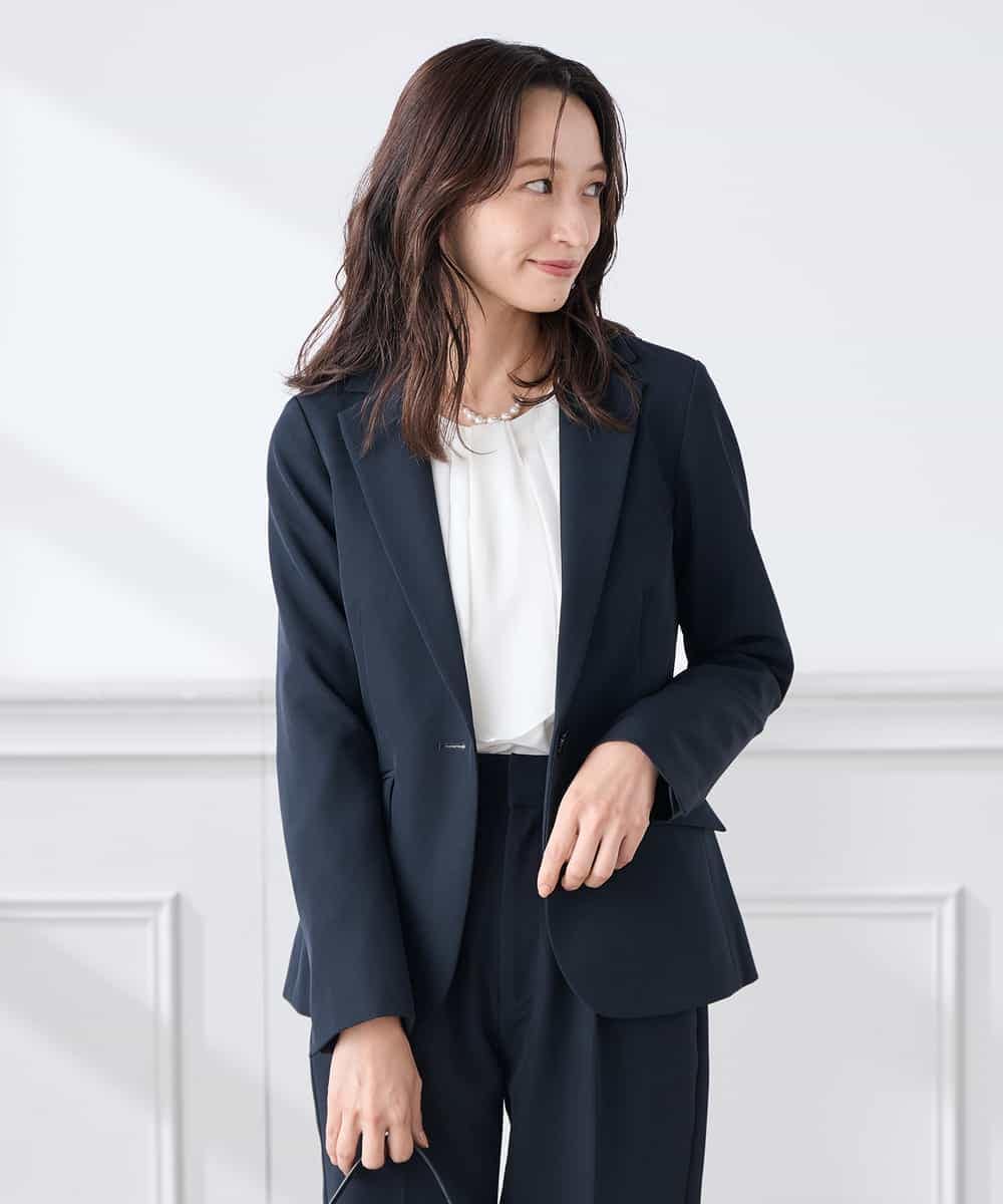 KADCD03099 a.v.v Elmi(アー・ヴェ・ヴェ) 【低身長サイズ】【洗える/ストレッチ/セットアップ対応】ダブルクロステーラードジャケット ネイビー