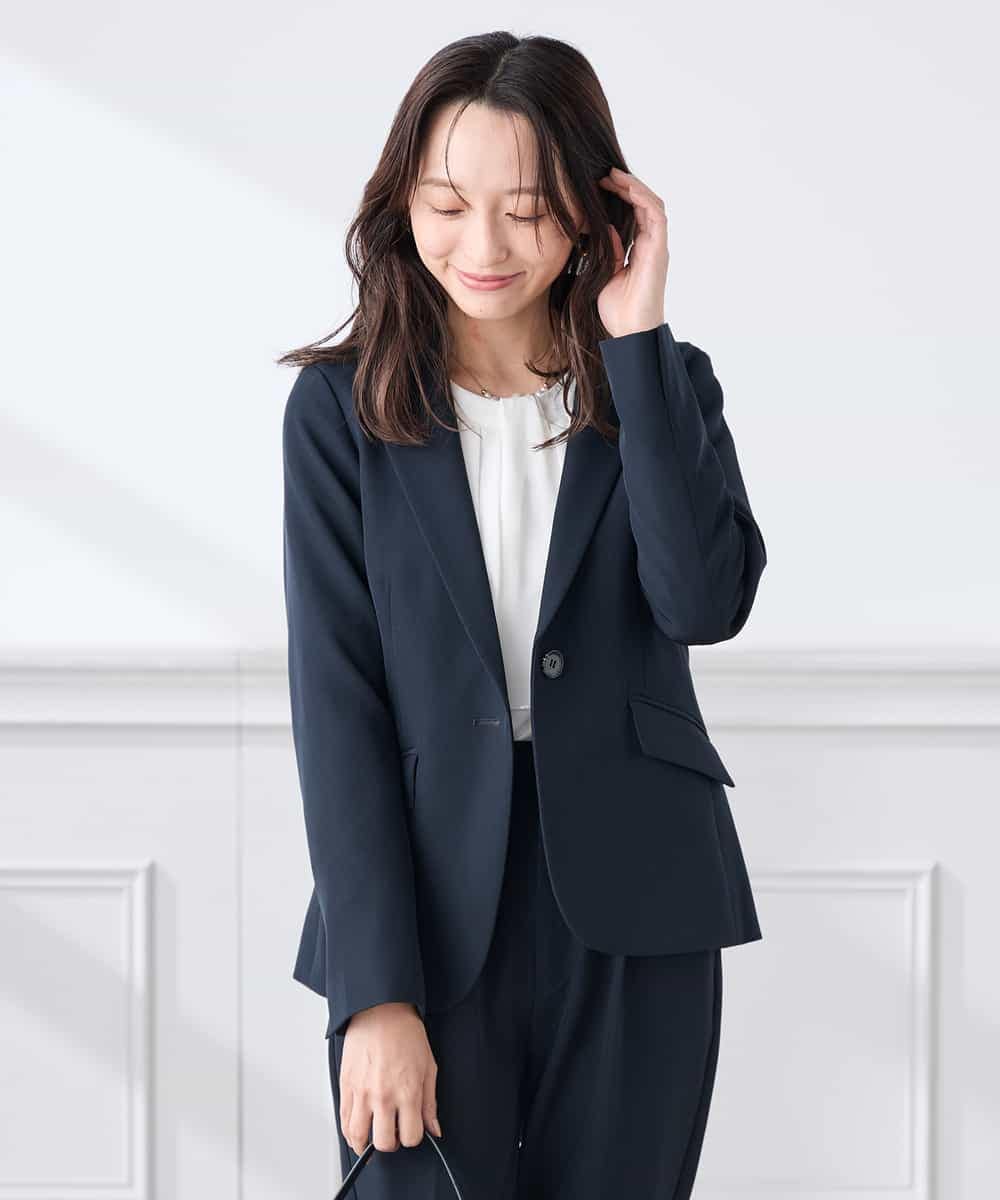 KADCD03099 a.v.v Elmi(アー・ヴェ・ヴェ) 【低身長サイズ】【洗える/ストレッチ/セットアップ対応】ダブルクロステーラードジャケット ネイビー