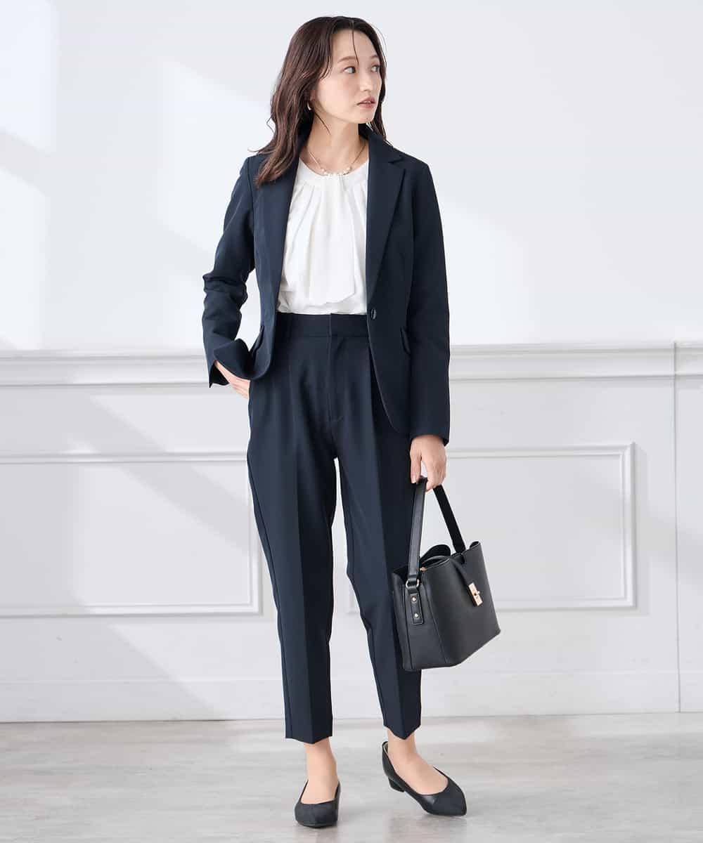 KADCD03099 a.v.v Elmi(アー・ヴェ・ヴェ) 【低身長サイズ】【洗える/ストレッチ/セットアップ対応】ダブルクロステーラードジャケット ネイビー