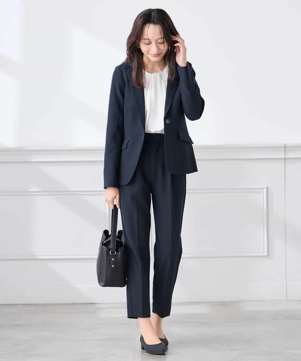 KADCD03099 a.v.v Elmi(アー・ヴェ・ヴェ) 【低身長サイズ】【洗える/ストレッチ/セットアップ対応】ダブルクロステーラードジャケット ネイビー