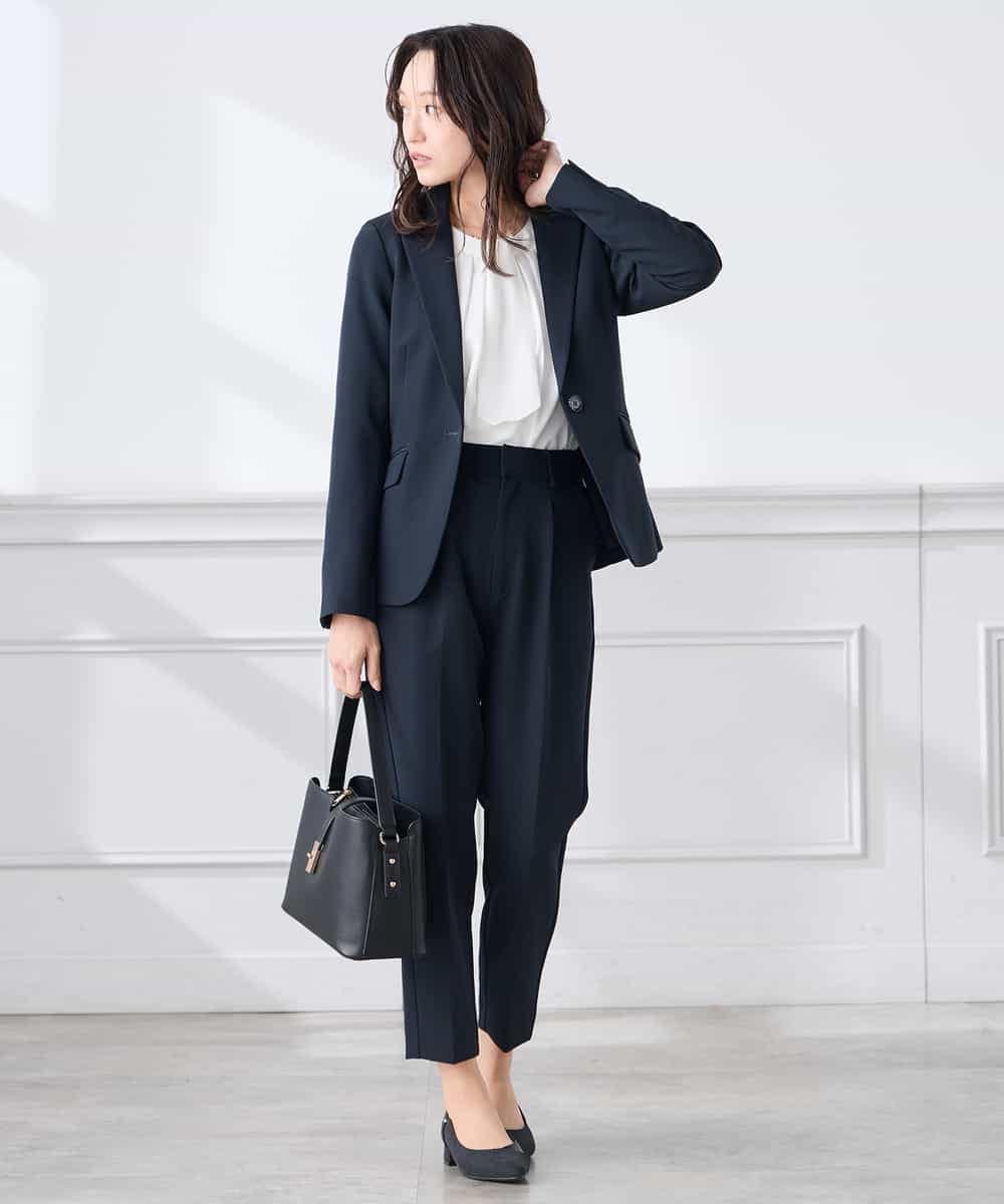 KADCD03099 a.v.v Elmi(アー・ヴェ・ヴェ) 【低身長サイズ】【洗える/ストレッチ/セットアップ対応】ダブルクロステーラードジャケット ネイビー