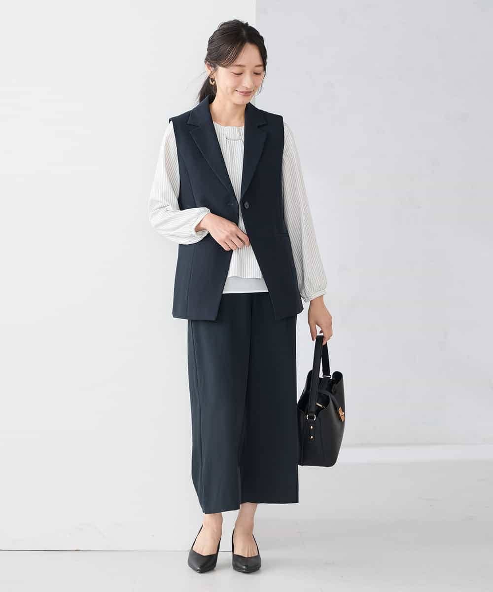 KADCD04089 a.v.v Elmi(アー・ヴェ・ヴェ) 【低身長サイズ】【洗える/ストレッチ/セットアップ対応】ダブルクロステーラードジレ ブラック