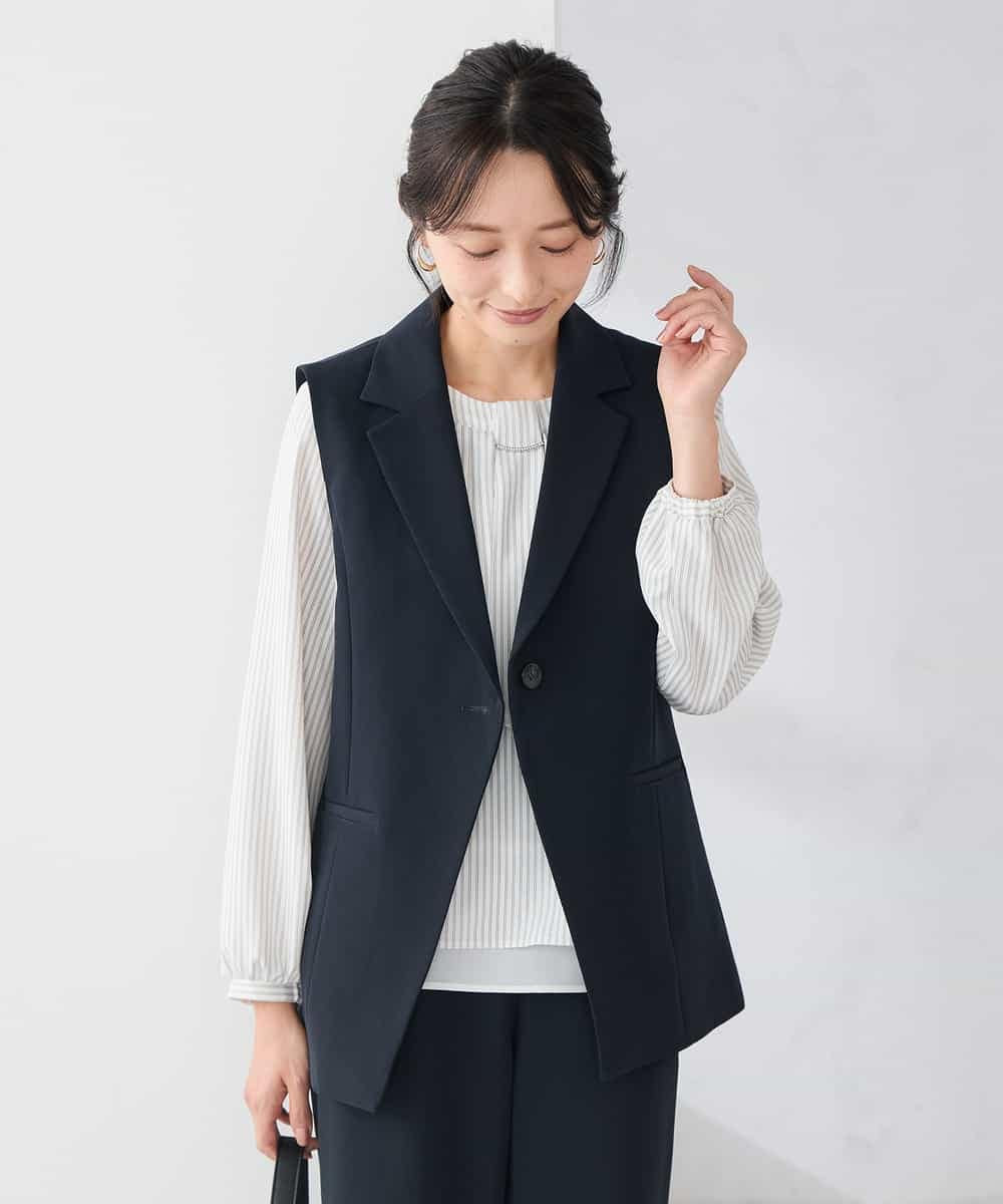 KADCD04089 a.v.v Elmi(アー・ヴェ・ヴェ) 【低身長サイズ】【洗える/ストレッチ/セットアップ対応】ダブルクロステーラードジレ ブラック