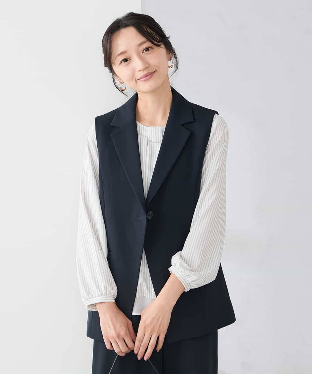 KADCD04089 a.v.v Elmi(アー・ヴェ・ヴェ) 【低身長サイズ】【洗える/ストレッチ/セットアップ対応】ダブルクロステーラードジレ ブラック