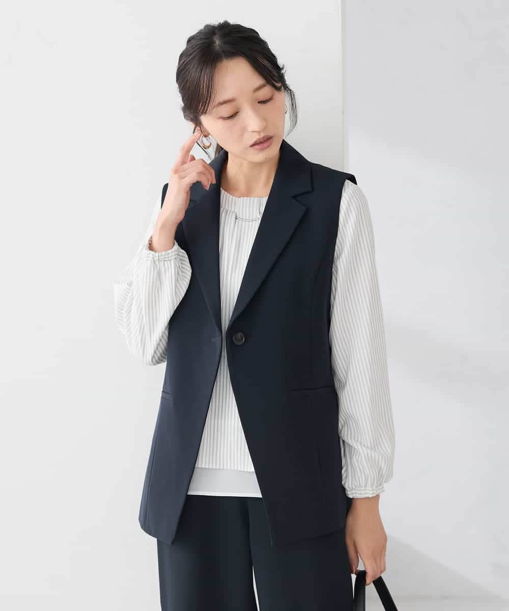 KADCD04089 a.v.v Elmi(アー・ヴェ・ヴェ) 【低身長サイズ】【洗える/ストレッチ/セットアップ対応】ダブルクロステーラードジレ ブラック