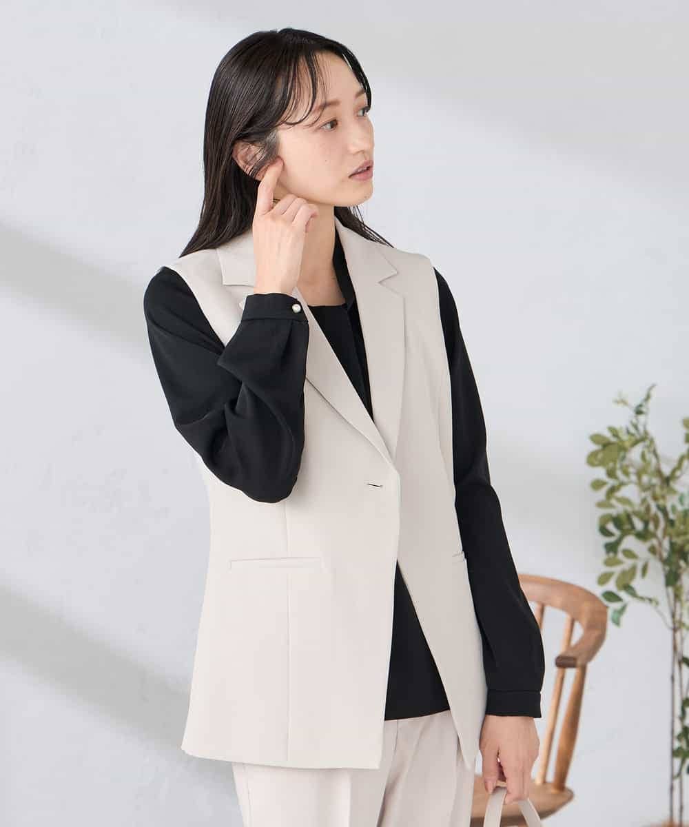 KADCD04089 a.v.v Elmi(アー・ヴェ・ヴェ) 【低身長サイズ】【洗える/ストレッチ/セットアップ対応】ダブルクロステーラードジレ ブラック