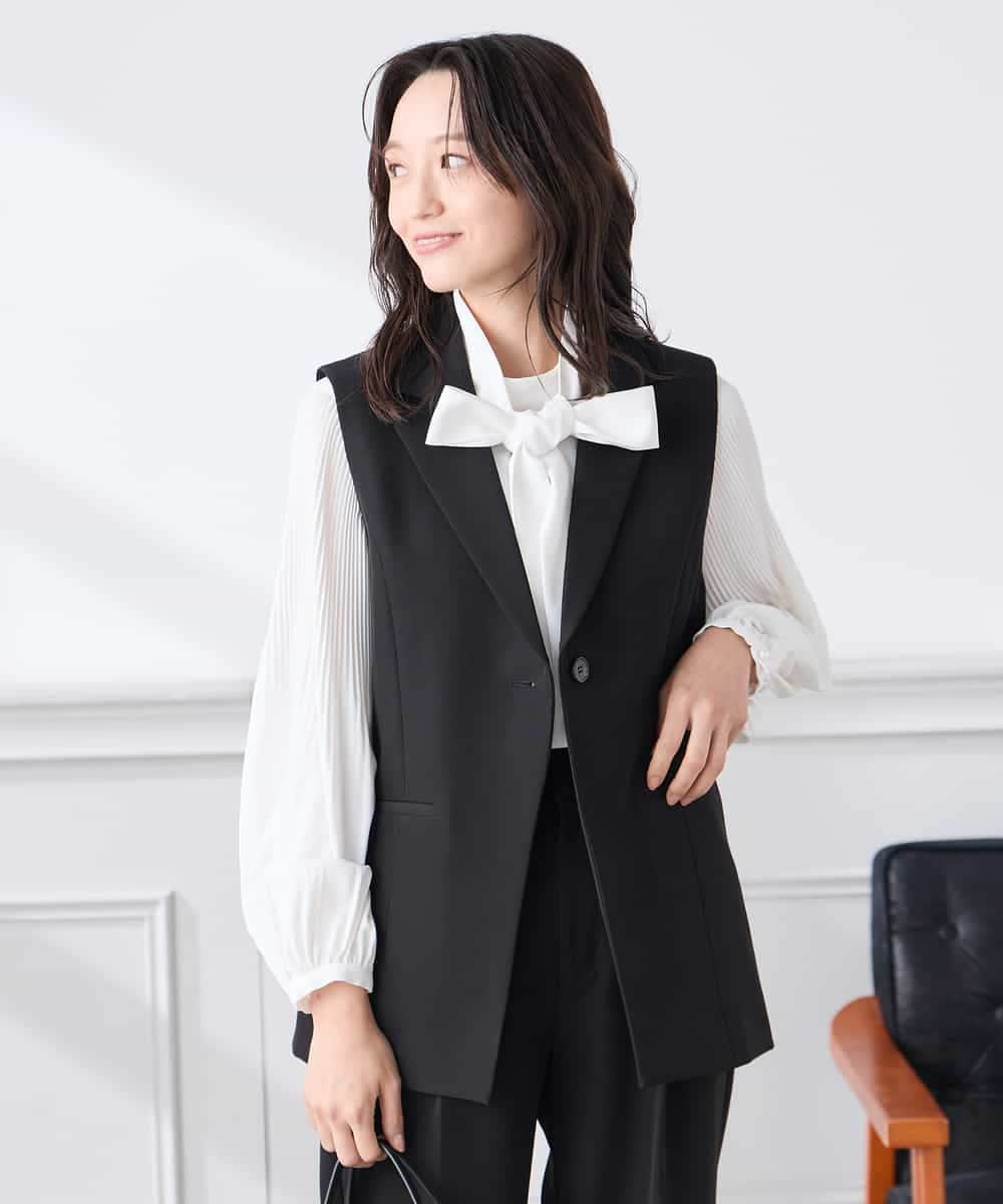 KADCD04089 a.v.v Elmi(アー・ヴェ・ヴェ) 【低身長サイズ】【洗える/ストレッチ/セットアップ対応】ダブルクロステーラードジレ ブラック