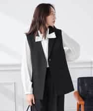 KADCD04089 a.v.v Elmi(アー・ヴェ・ヴェ) 【低身長サイズ】【洗える/ストレッチ/セットアップ対応】ダブルクロステーラードジレ ブラック