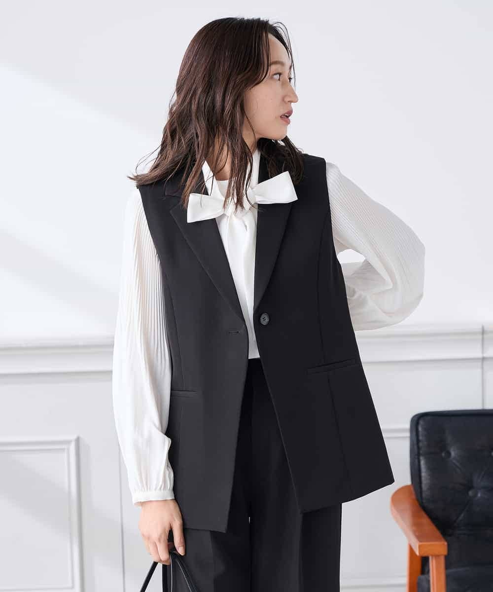 KADCD04089 a.v.v Elmi(アー・ヴェ・ヴェ) 【低身長サイズ】【洗える/ストレッチ/セットアップ対応】ダブルクロステーラードジレ ブラック