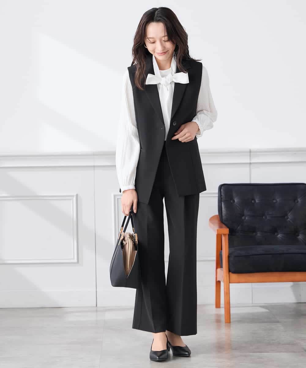 KADCD04089 a.v.v Elmi(アー・ヴェ・ヴェ) 【低身長サイズ】【洗える/ストレッチ/セットアップ対応】ダブルクロステーラードジレ ブラック