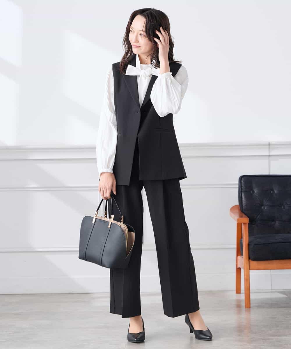 KADCD04089 a.v.v Elmi(アー・ヴェ・ヴェ) 【低身長サイズ】【洗える/ストレッチ/セットアップ対応】ダブルクロステーラードジレ ブラック