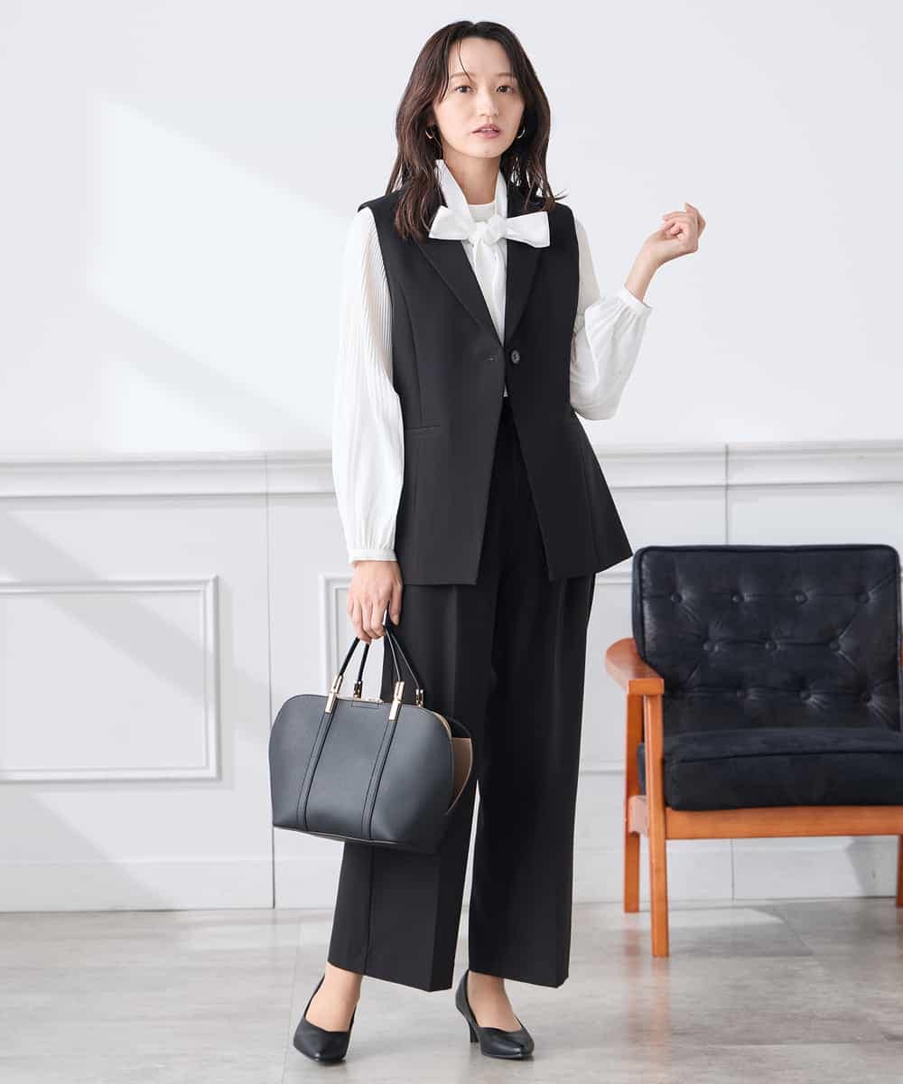 KADCD04089 a.v.v Elmi(アー・ヴェ・ヴェ) 【低身長サイズ】【洗える/ストレッチ/セットアップ対応】ダブルクロステーラードジレ ブラック