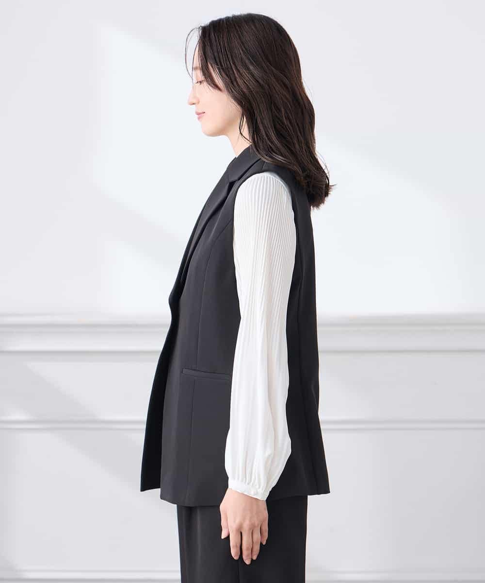 KADCD04089 a.v.v Elmi(アー・ヴェ・ヴェ) 【低身長サイズ】【洗える/ストレッチ/セットアップ対応】ダブルクロステーラードジレ ブラック