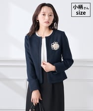 KADCD05139 a.v.v Elmi(アー・ヴェ・ヴェ) 【低身長サイズ】【ストレッチ】ツイードノーカラージャケット ネイビー