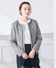 KADCD05139 a.v.v Elmi(アー・ヴェ・ヴェ) 【低身長サイズ】【ストレッチ】ツイードノーカラージャケット ネイビー