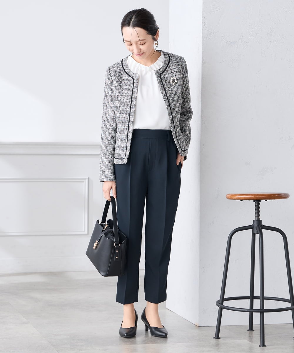 KADCD05139 a.v.v Elmi(アー・ヴェ・ヴェ) 【低身長サイズ】【ストレッチ】ツイードノーカラージャケット ネイビー