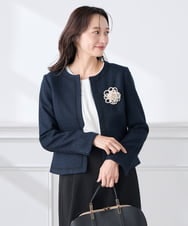 KADCD05139 a.v.v Elmi(アー・ヴェ・ヴェ) 【低身長サイズ】【ストレッチ】ツイードノーカラージャケット ネイビー