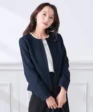 KADCD05139 a.v.v Elmi(アー・ヴェ・ヴェ) 【低身長サイズ】【ストレッチ】ツイードノーカラージャケット ネイビー