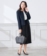 KADCD05139 a.v.v Elmi(アー・ヴェ・ヴェ) 【低身長サイズ】【ストレッチ】ツイードノーカラージャケット ネイビー