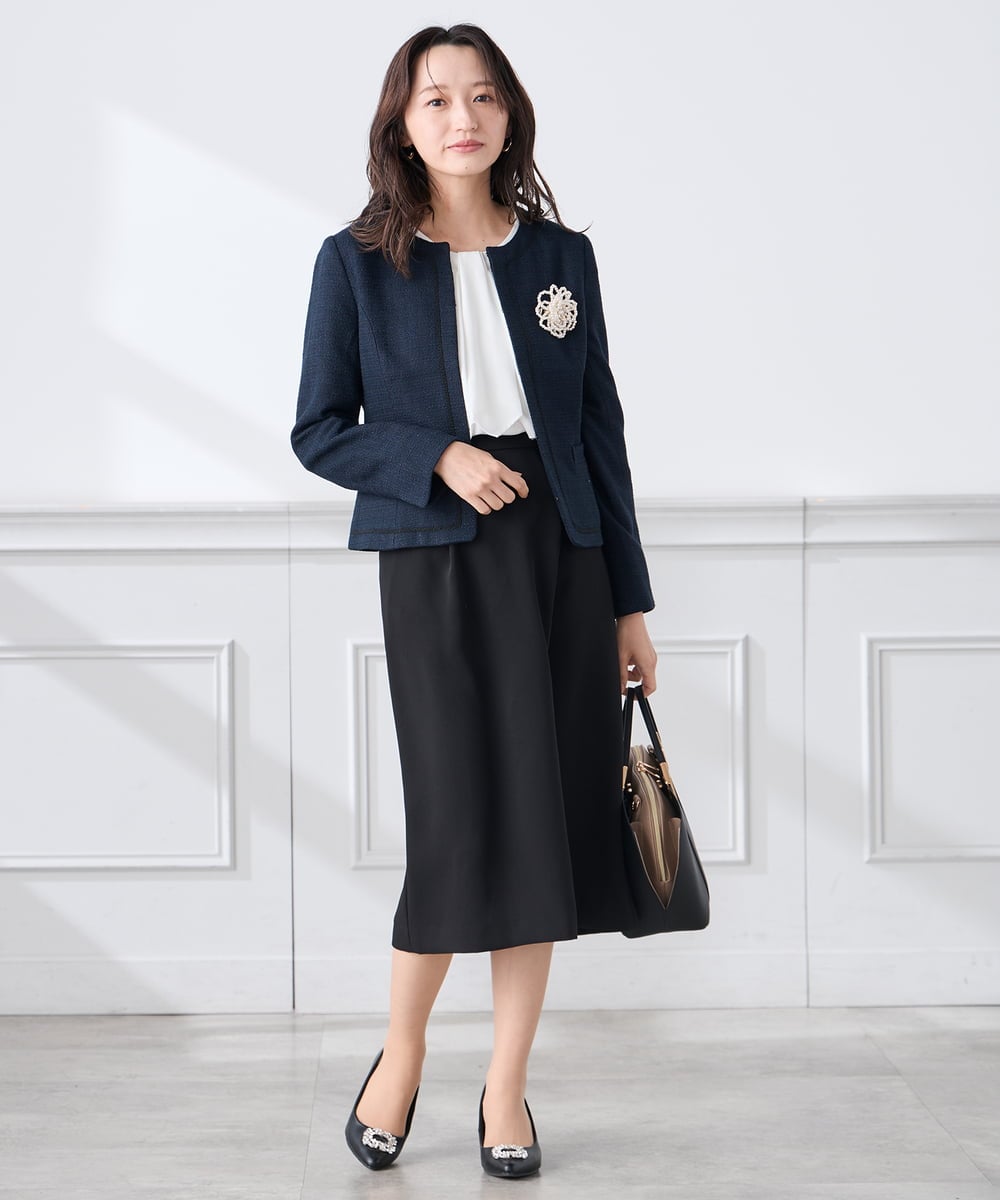 KADCD05139 a.v.v Elmi(アー・ヴェ・ヴェ) 【低身長サイズ】【ストレッチ】ツイードノーカラージャケット ネイビー