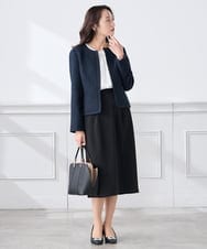 KADCD05139 a.v.v Elmi(アー・ヴェ・ヴェ) 【低身長サイズ】【ストレッチ】ツイードノーカラージャケット ネイビー