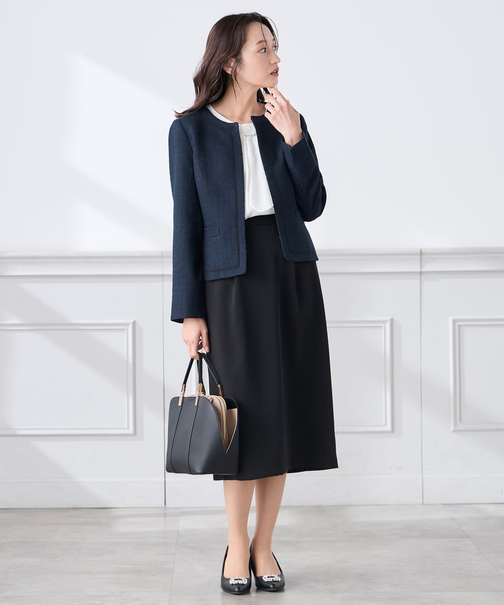 KADCD05139 a.v.v Elmi(アー・ヴェ・ヴェ) 【低身長サイズ】【ストレッチ】ツイードノーカラージャケット ネイビー