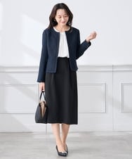 KADCD05139 a.v.v Elmi(アー・ヴェ・ヴェ) 【低身長サイズ】【ストレッチ】ツイードノーカラージャケット ネイビー