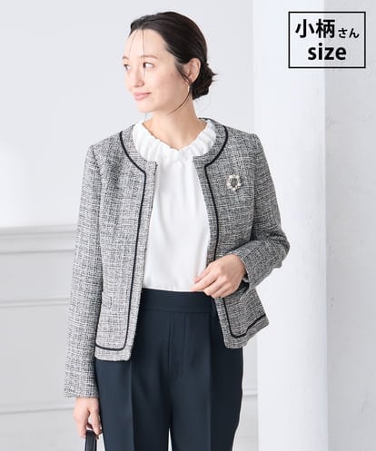 KADCD05139 a.v.v Elmi 【低身長サイズ】【ストレッチ】ツイードノーカラージャケット