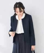 KADCD05139 a.v.v Elmi(アー・ヴェ・ヴェ) 【低身長サイズ】【ストレッチ】ツイードノーカラージャケット ネイビー