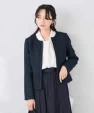 KADCD05139 a.v.v Elmi(アー・ヴェ・ヴェ) 【低身長サイズ】【ストレッチ】ツイードノーカラージャケット ネイビー