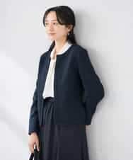 KADCD05139 a.v.v Elmi(アー・ヴェ・ヴェ) 【低身長サイズ】【ストレッチ】ツイードノーカラージャケット ネイビー