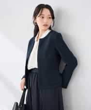 KADCD05139 a.v.v Elmi(アー・ヴェ・ヴェ) 【低身長サイズ】【ストレッチ】ツイードノーカラージャケット ネイビー