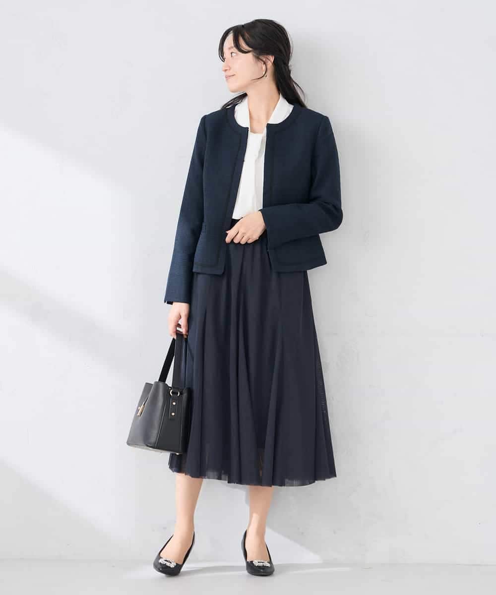 KADCD05139 a.v.v Elmi(アー・ヴェ・ヴェ) 【低身長サイズ】【ストレッチ】ツイードノーカラージャケット ネイビー