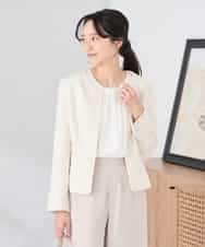 KADCD05139 a.v.v Elmi(アー・ヴェ・ヴェ) 【低身長サイズ】【ストレッチ】ツイードノーカラージャケット ネイビー