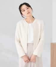 KADCD05139 a.v.v Elmi(アー・ヴェ・ヴェ) 【低身長サイズ】【ストレッチ】ツイードノーカラージャケット ネイビー