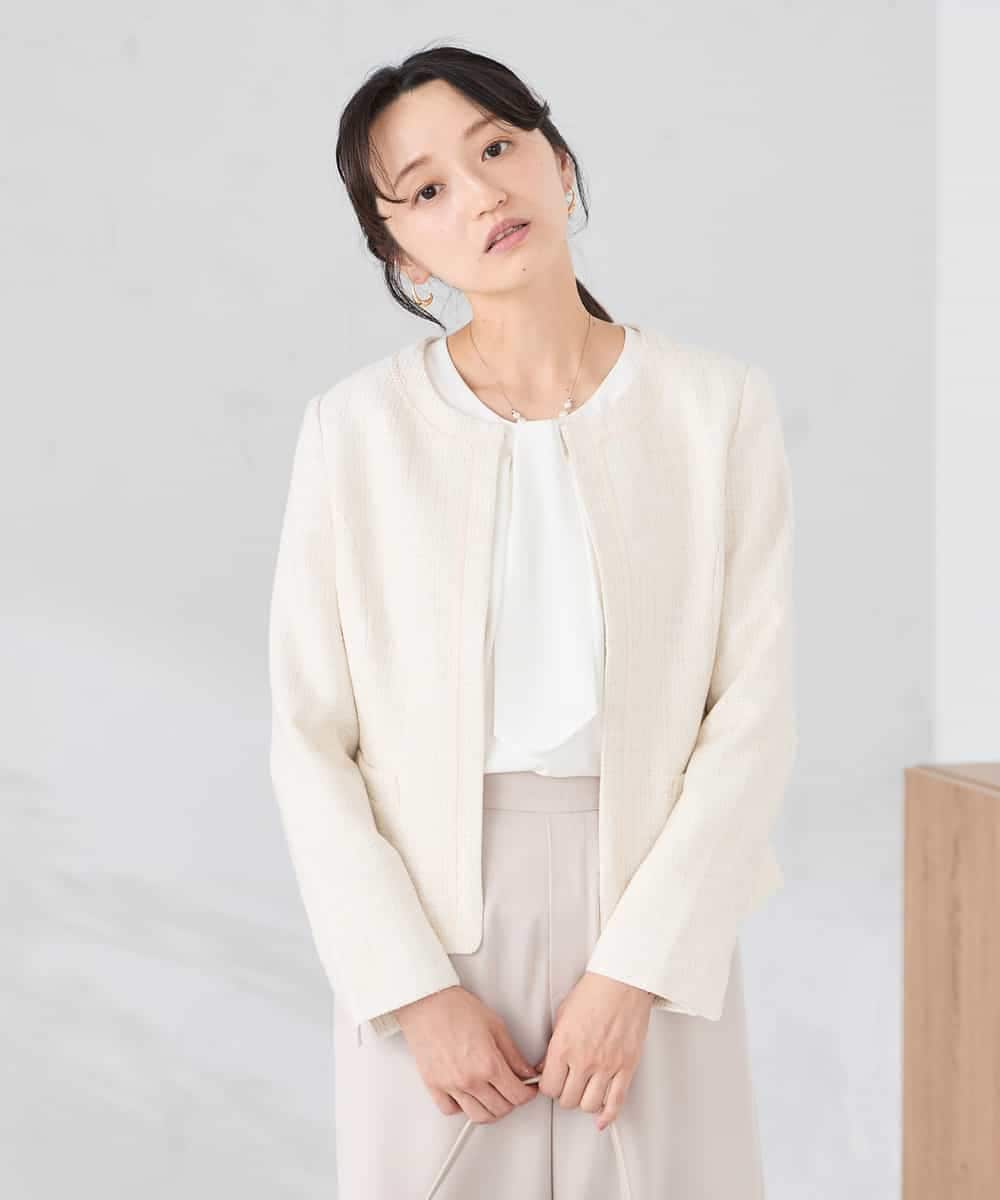 KADCD05139 a.v.v Elmi(アー・ヴェ・ヴェ) 【低身長サイズ】【ストレッチ】ツイードノーカラージャケット ネイビー