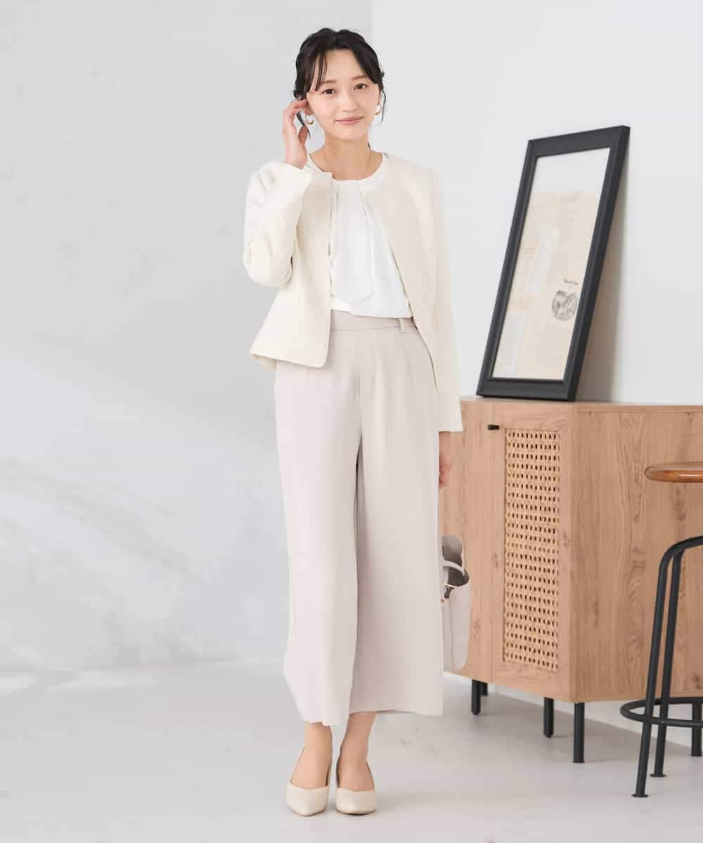 KADCD05139 a.v.v Elmi(アー・ヴェ・ヴェ) 【低身長サイズ】【ストレッチ】ツイードノーカラージャケット ネイビー