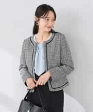 KADCD05139 a.v.v Elmi(アー・ヴェ・ヴェ) 【低身長サイズ】【ストレッチ】ツイードノーカラージャケット ネイビー